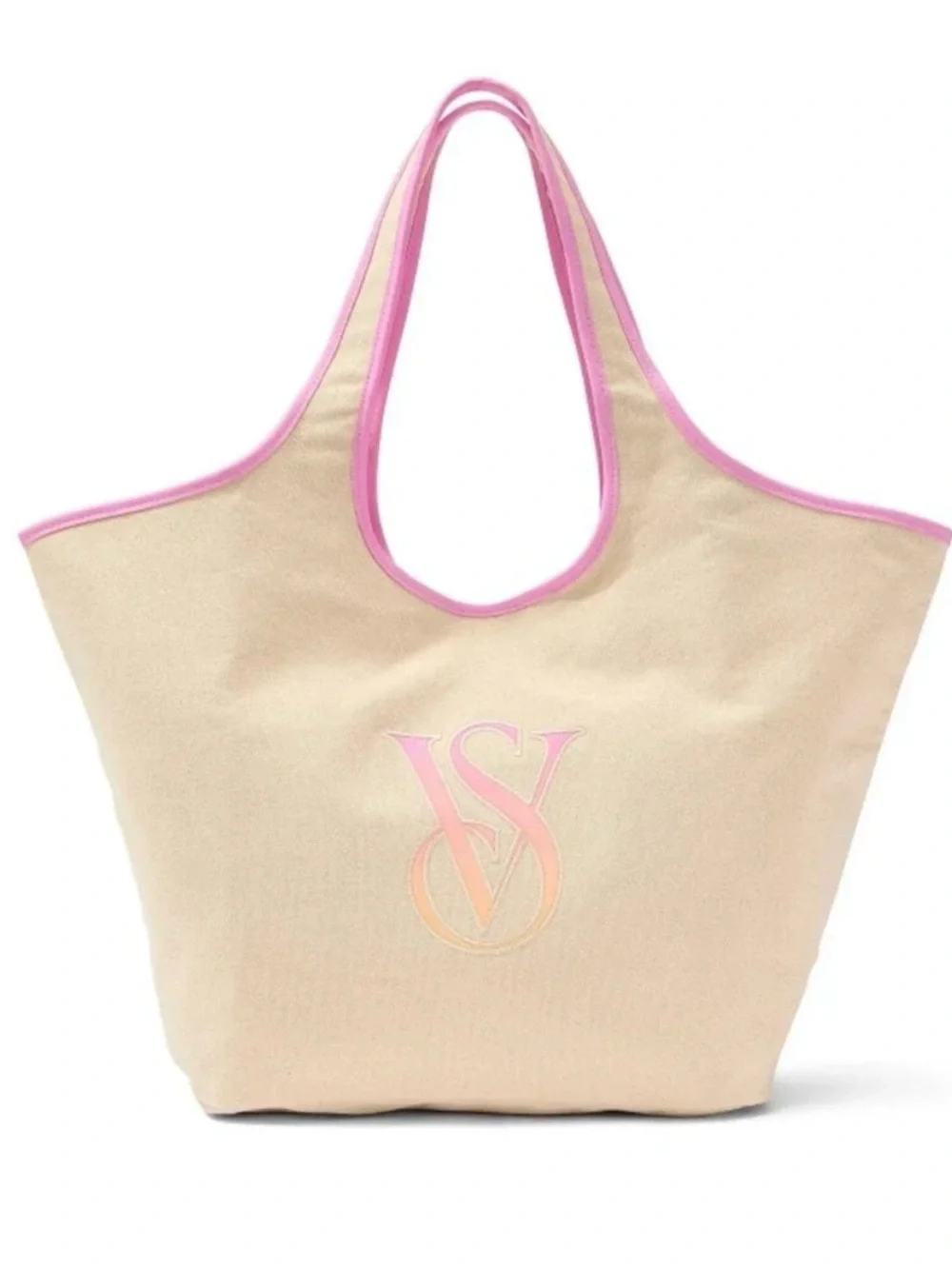 Gorgeous Victoria's Secret Cream Canvas Tote with Pink Trim MSRP $49.95